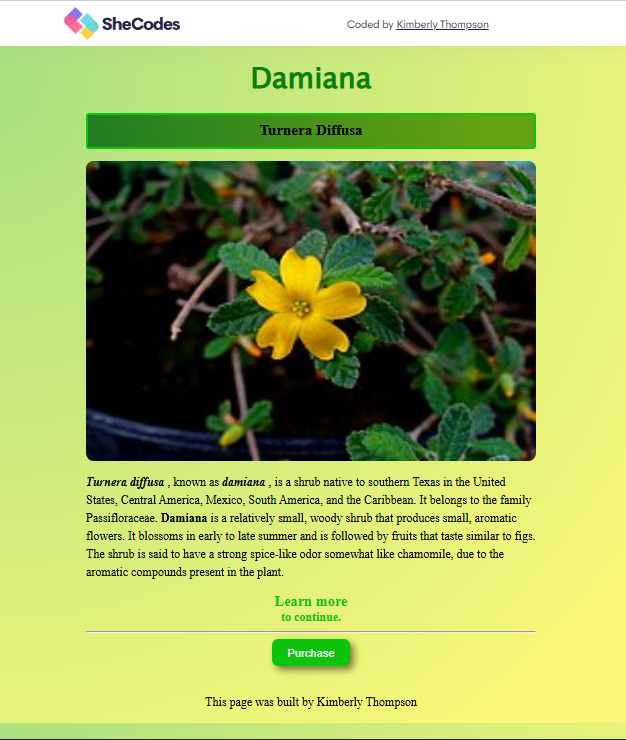 image of damiana webpage 